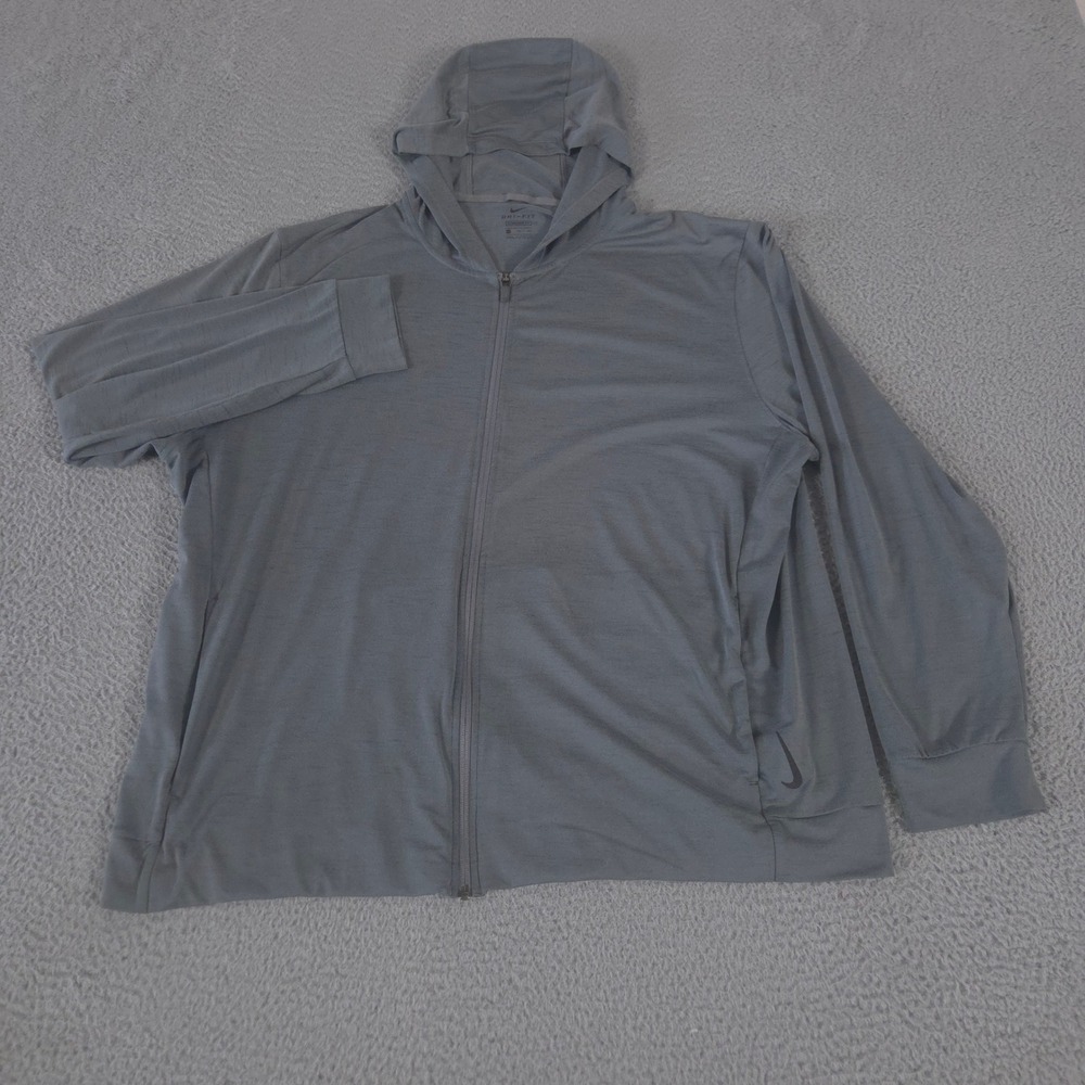 Nike Jacket Mens 2XL Gray Yoga Dri-FIT Full-Zip Polyester Lightweight‎ Hooded